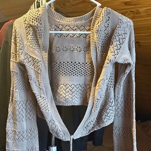 Arie Women's Open Knit Hooded Cardigan Sweater - Neutral Taupe